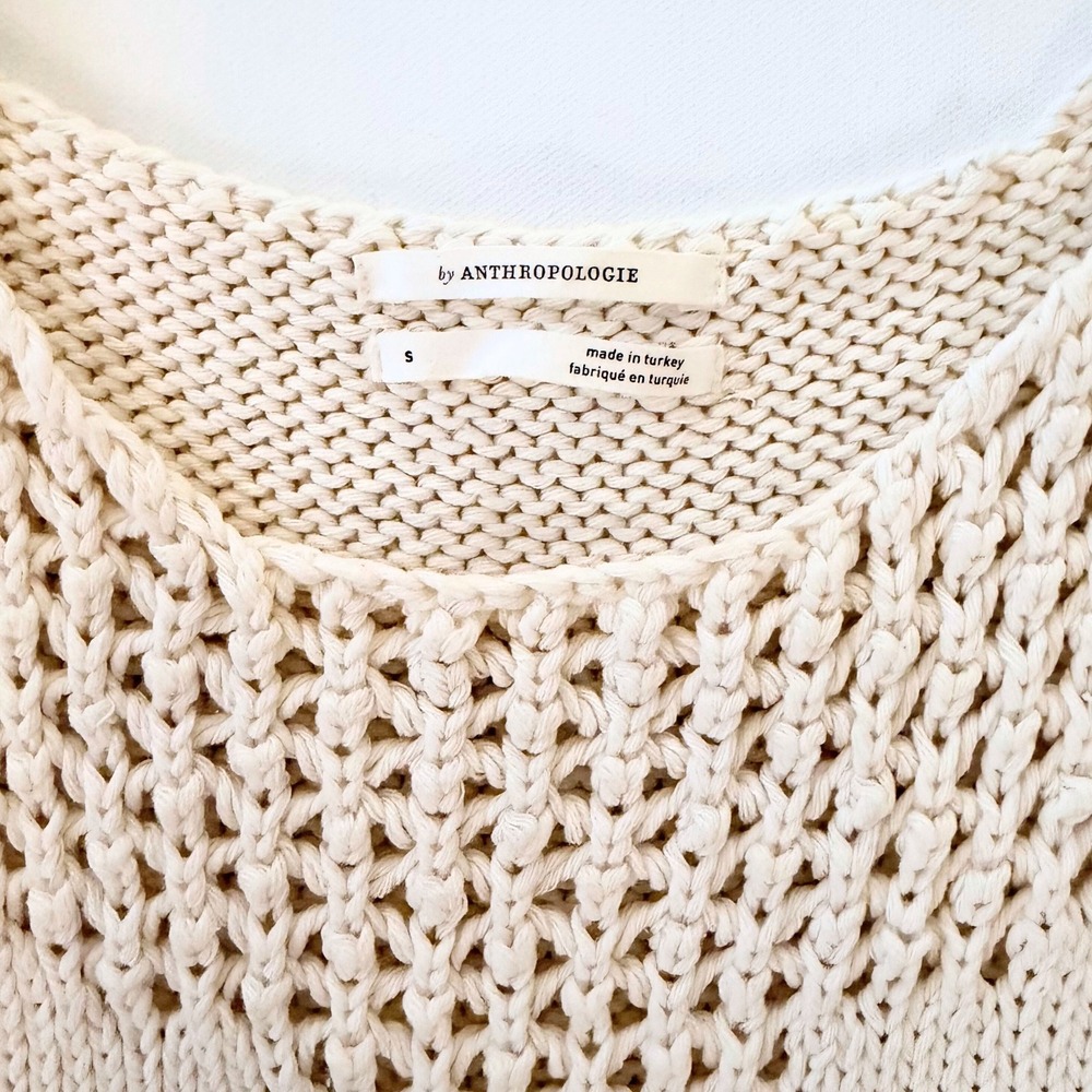 Anthropologie Daniela Tasseled Knit Tank Cream Crochet Tassel Small EUC - Picture 5 of 6